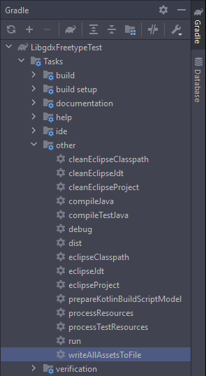Gradle menu -> Tasks -> other -> writeAllAssetsToFile
