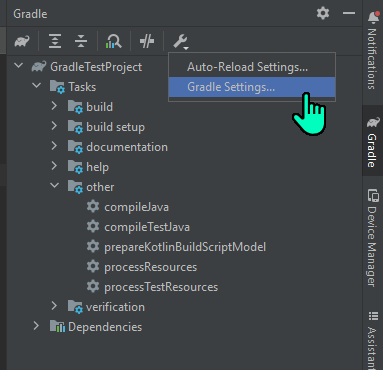 Screenshot of gradle tab