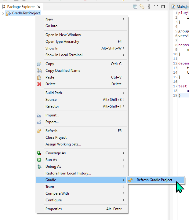 Screenshot of context menu